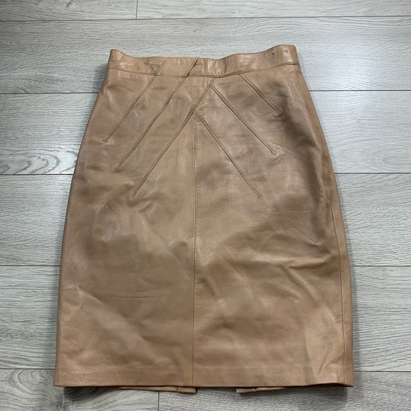 Lamarque Collection Tan Leather Midi Pencil Skirt - Picture 1 of 13